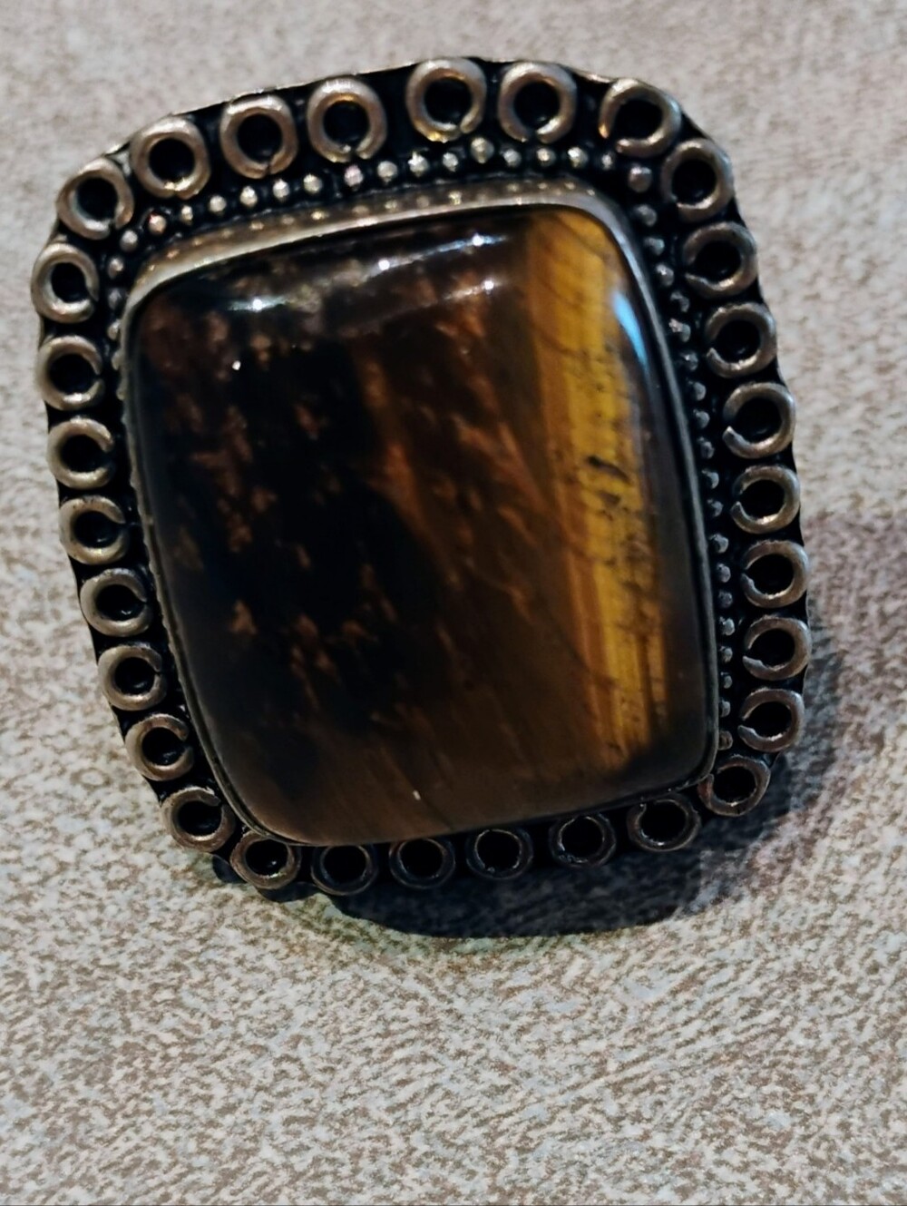 Gorgeous Sterling Silver Plated Tiger's Eye Stone Ring Size 8